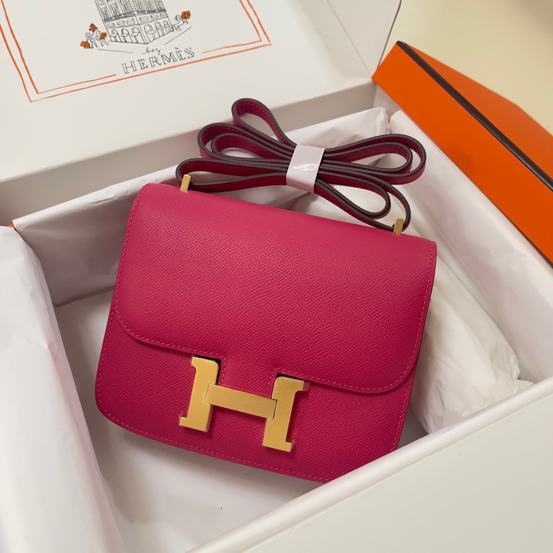 Hermes Constance 18 Mini Shoulder Bag In Rose Red Epsom Leather